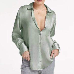 Relaxed Flowy Satin Button Up Shirt (size S)